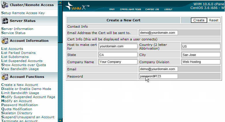 Click on the Create to generate SSL