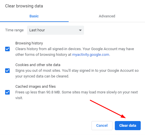 clear cache and data google chrome