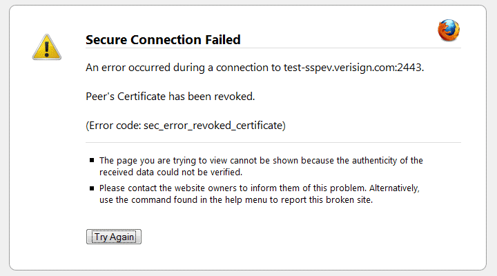 revoked certificate warning on website