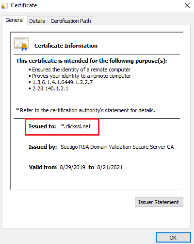 ssl certificate issued to