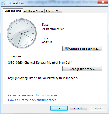 date and time setup in windows