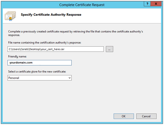 specify certificate authority response