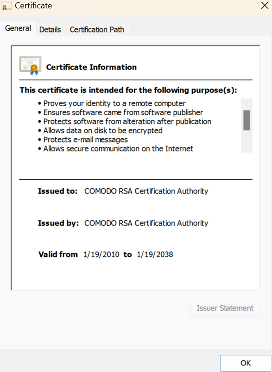 certificate information