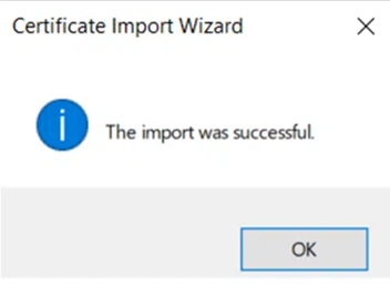 certificate import wizard import success