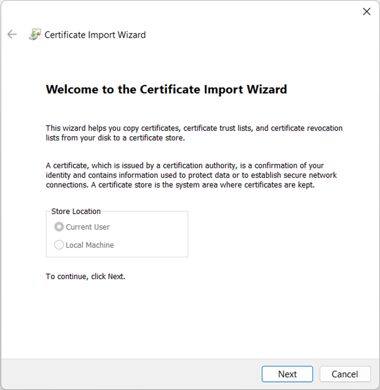 certificate import wizard