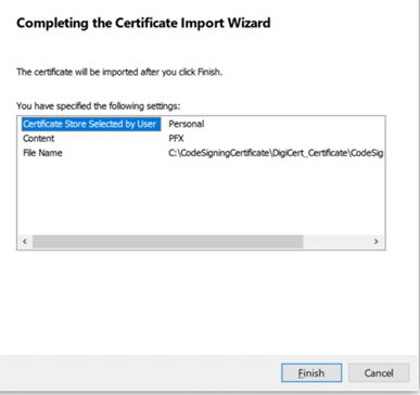 completing certificate import wizard