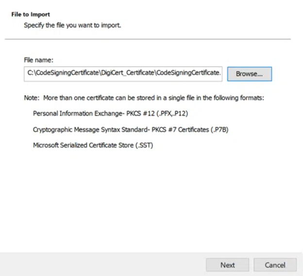 import certificate file
